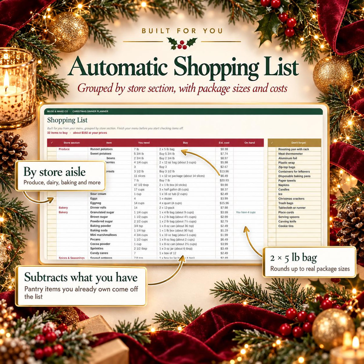 Christmas Dinner Planner Spreadsheet