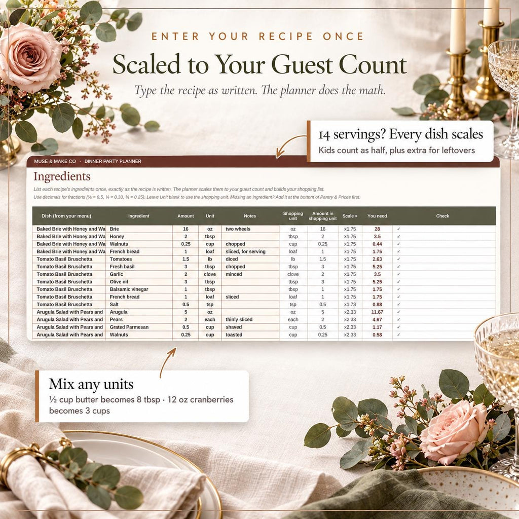 Dinner Party Planner Spreadsheet