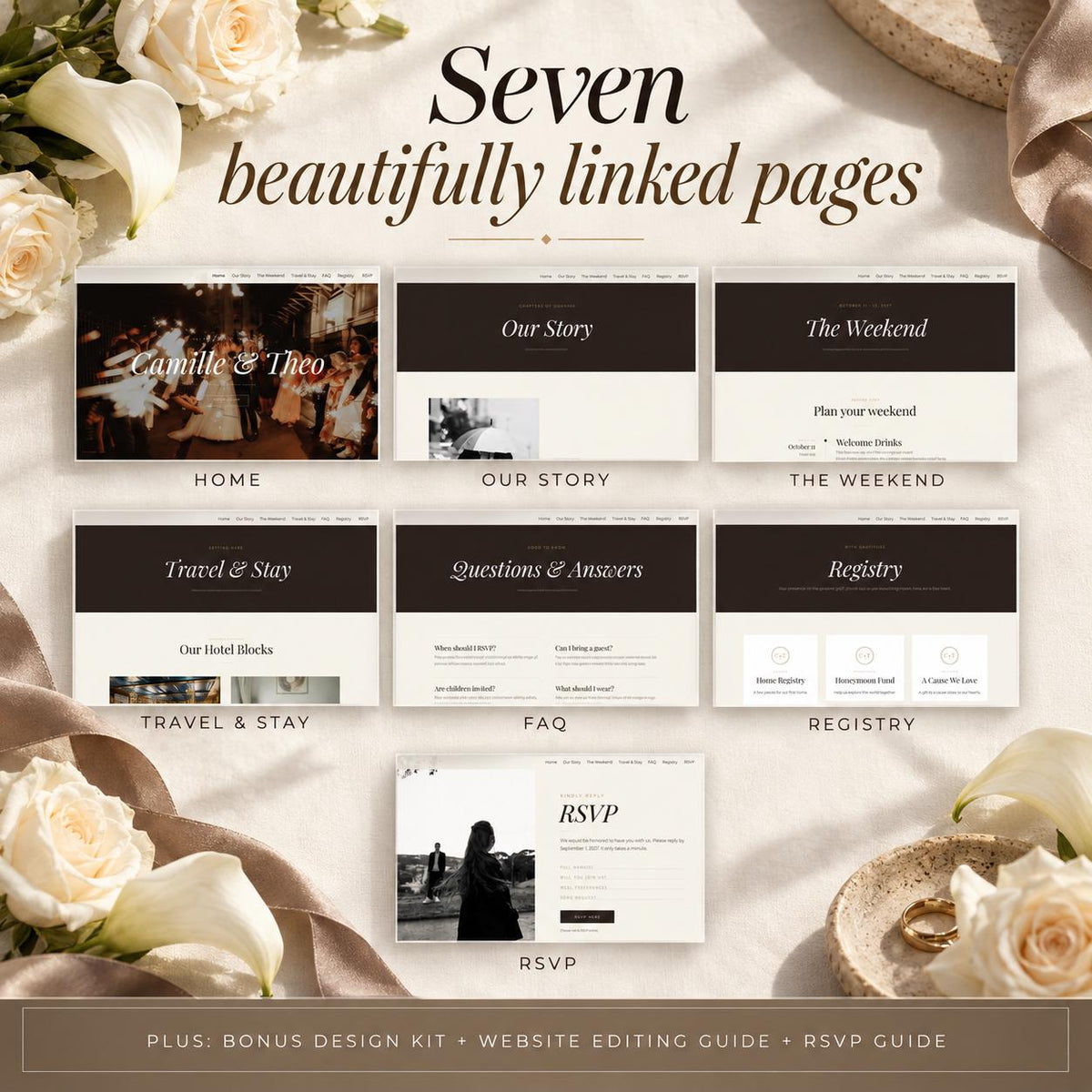 Espresso and Taupe Wedding Website Template with RSVP