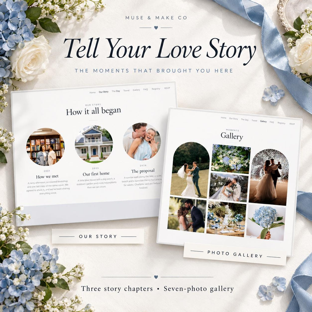 Dusty Blue Wedding Website Template with RSVP