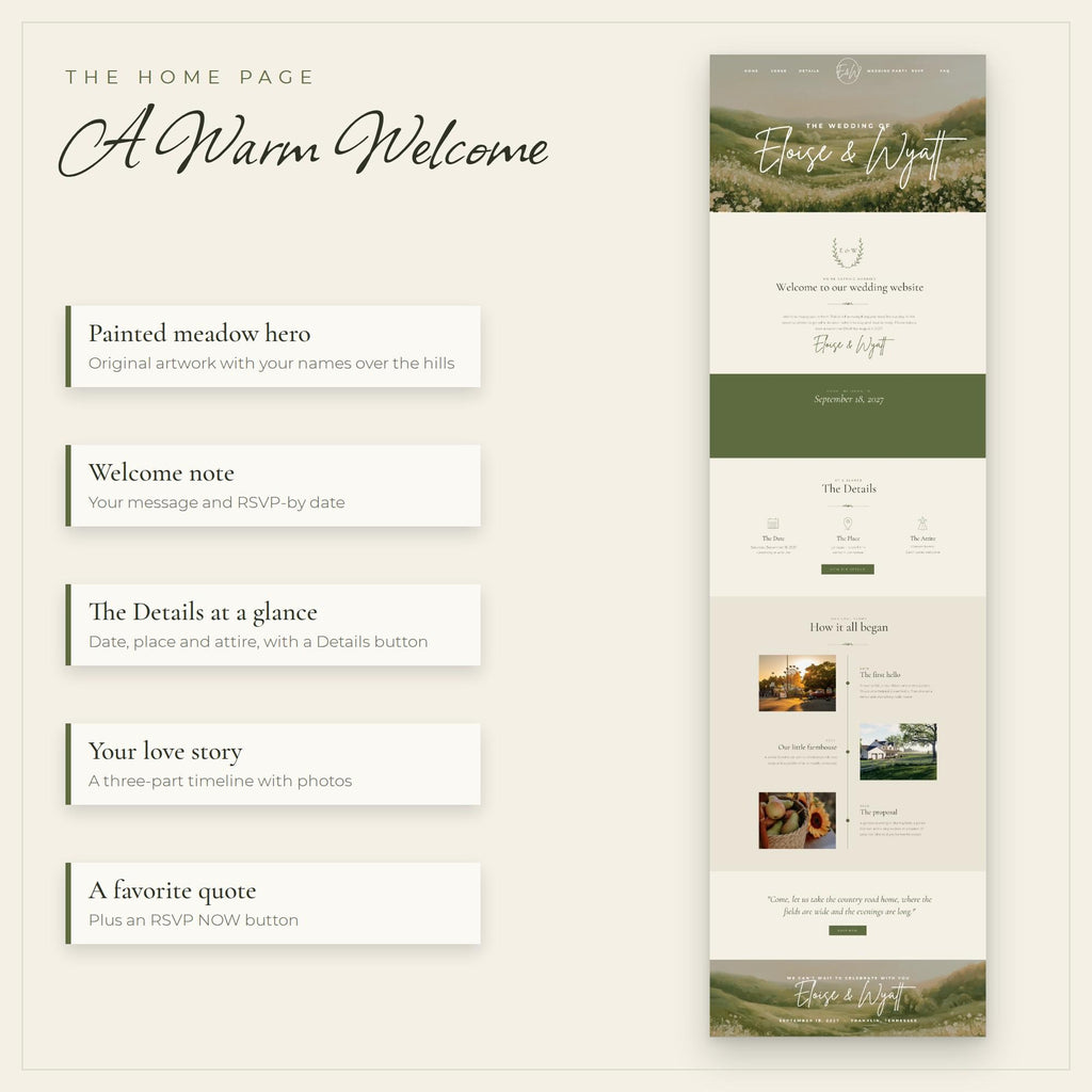 Rustic Wedding Website Template with RSVP