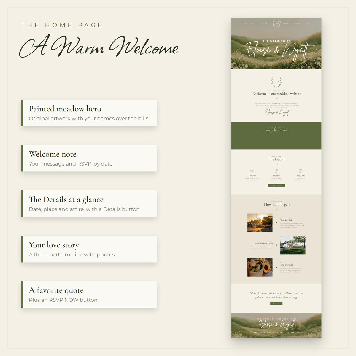 Rustic Wedding Website Template with RSVP