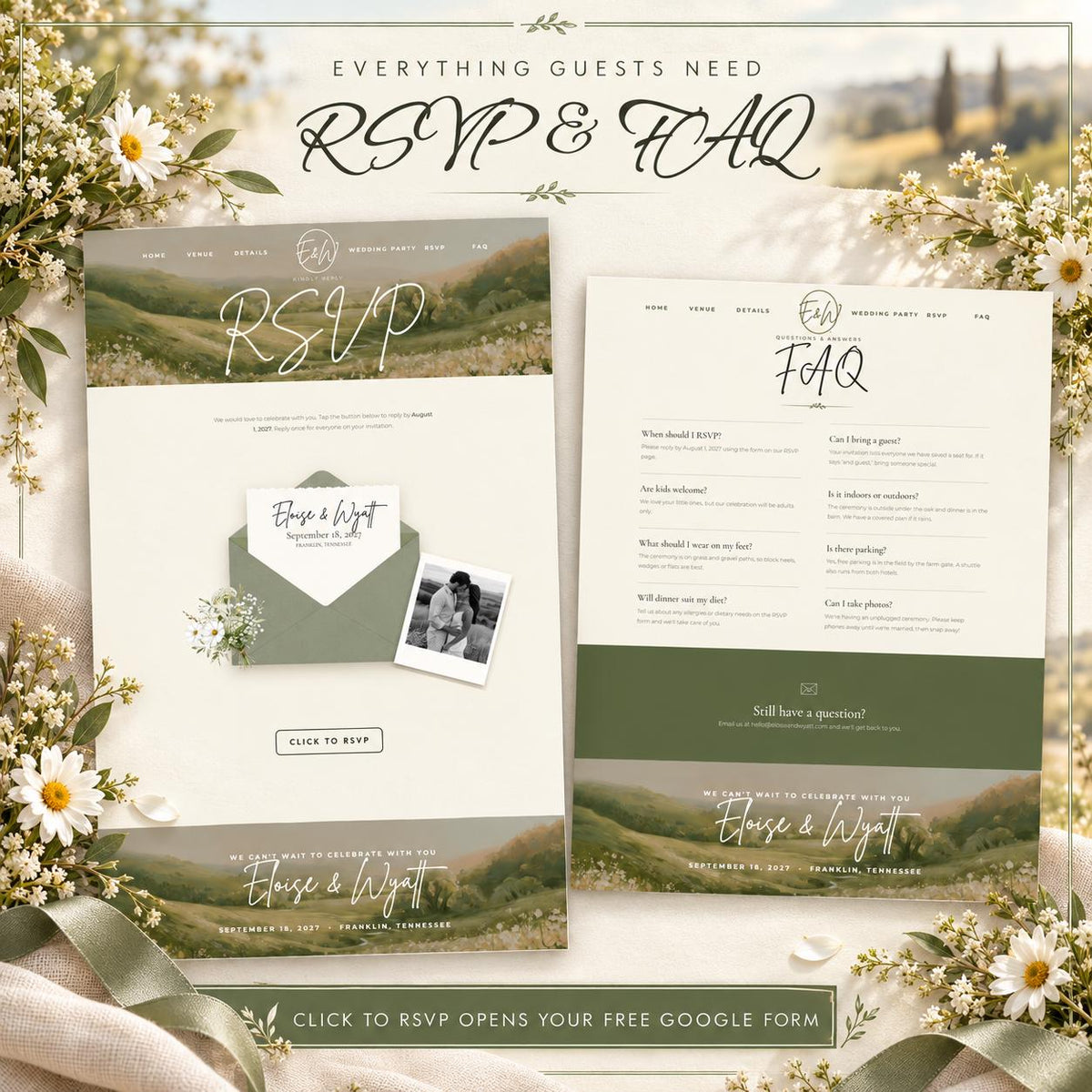 Rustic Wedding Website Template with RSVP