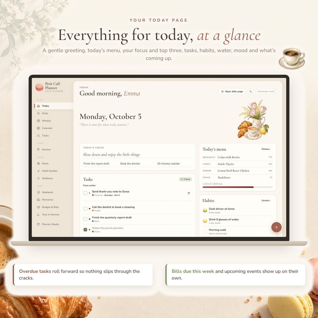 Parisian Petit Cafe Theme Meal Planner Digital Web App