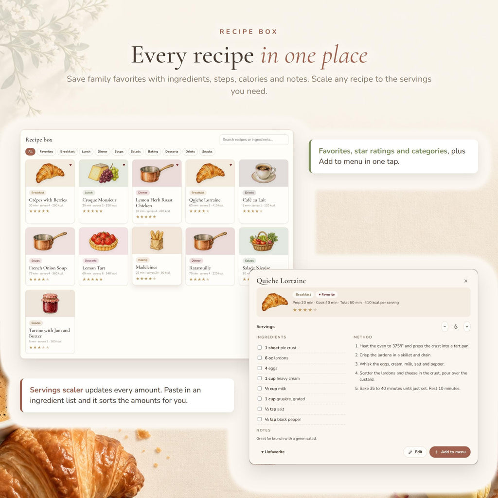Parisian Petit Cafe Theme Meal Planner Digital Web App