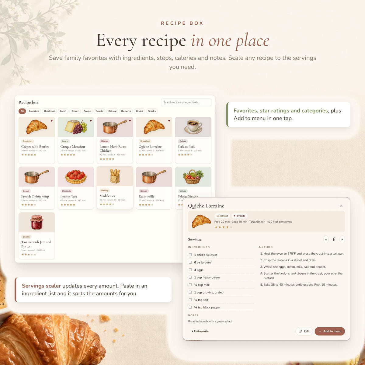 Parisian Petit Cafe Theme Meal Planner Digital Web App