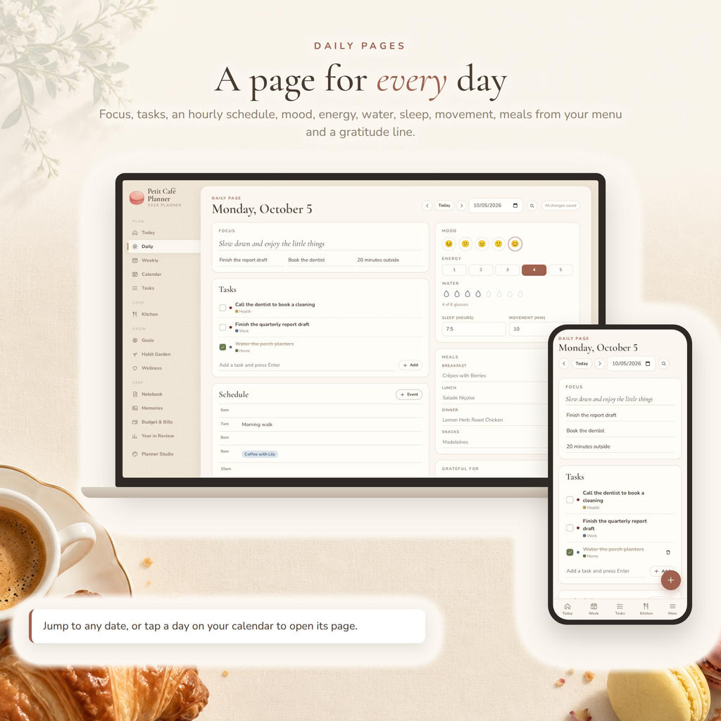 Parisian Petit Cafe Theme Meal Planner Digital Web App