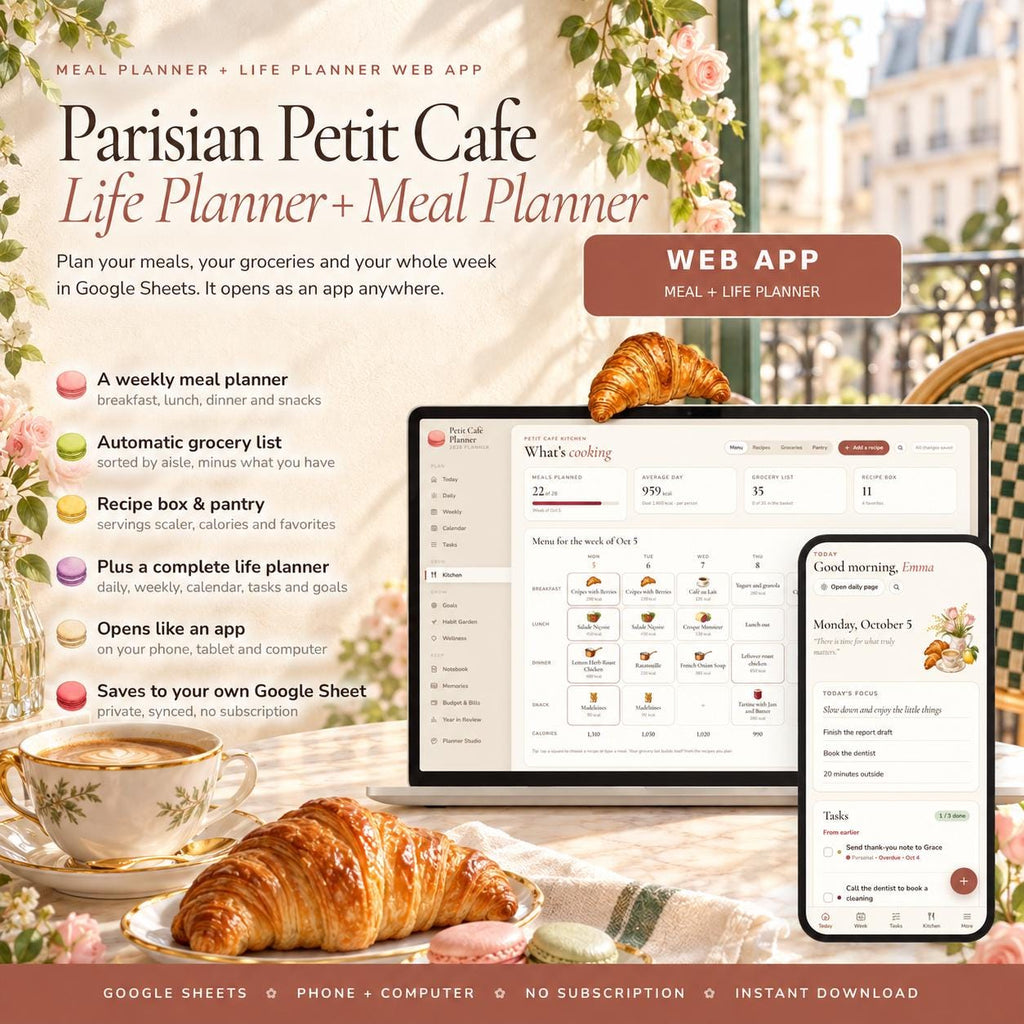 Parisian Petit Cafe Theme Meal Planner Digital Web App