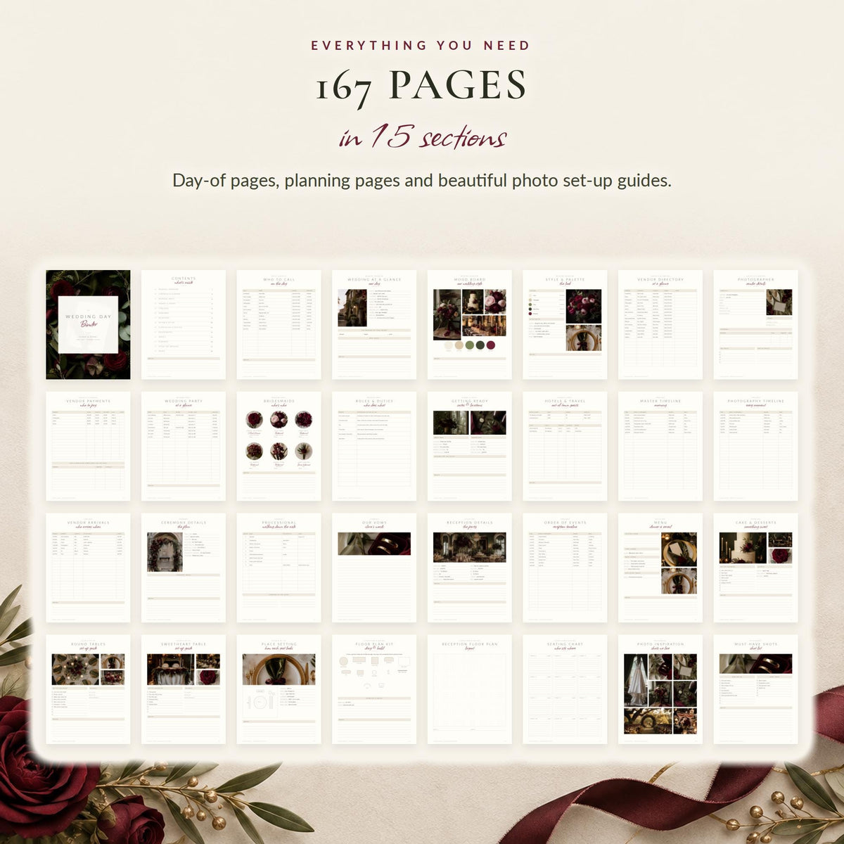Olive Green and Burgundy Wedding Binder Canva Template