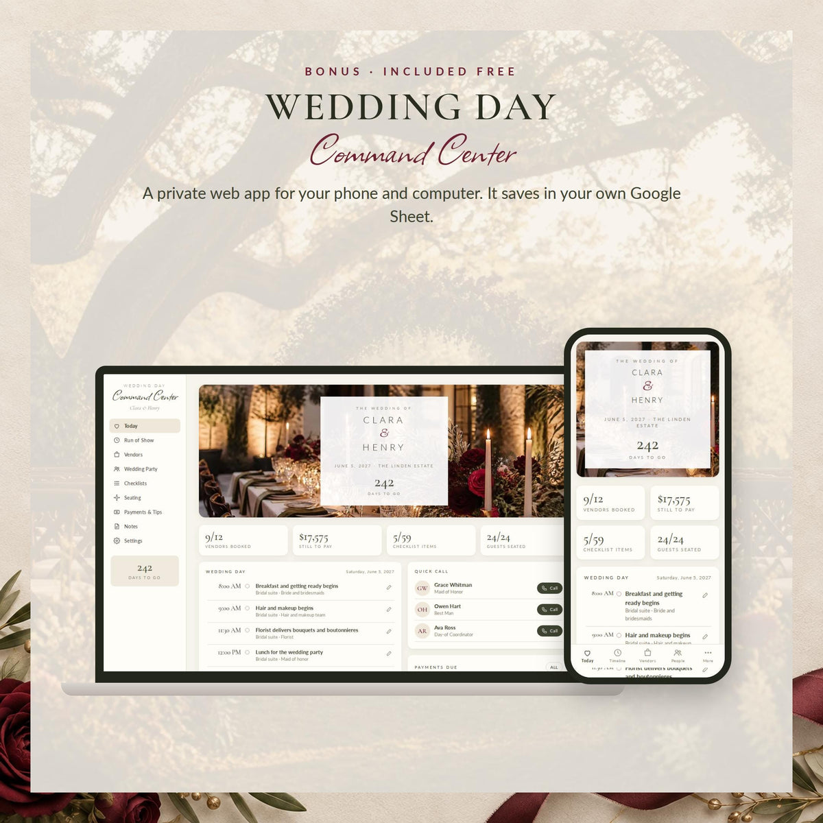 Olive Green and Burgundy Wedding Binder Canva Template