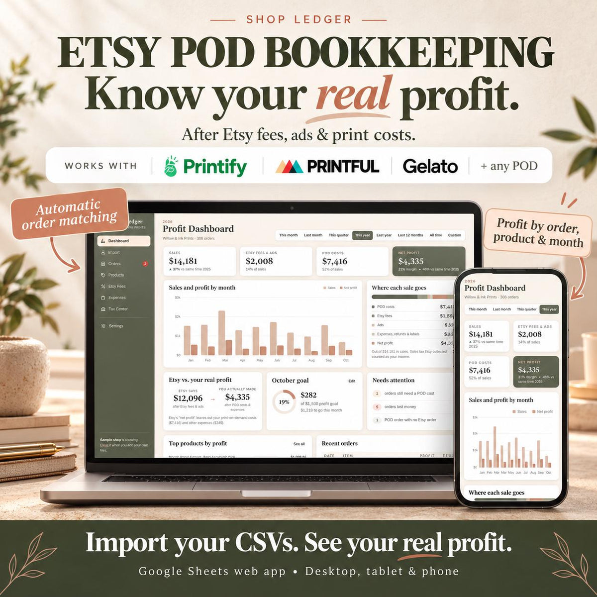 Etsy Seller Bookkeeping Spreadsheet POD