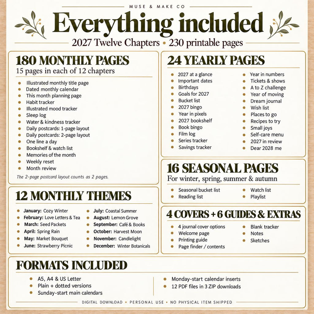 2027 Journal Bundle, 230 Printable Journal Pages