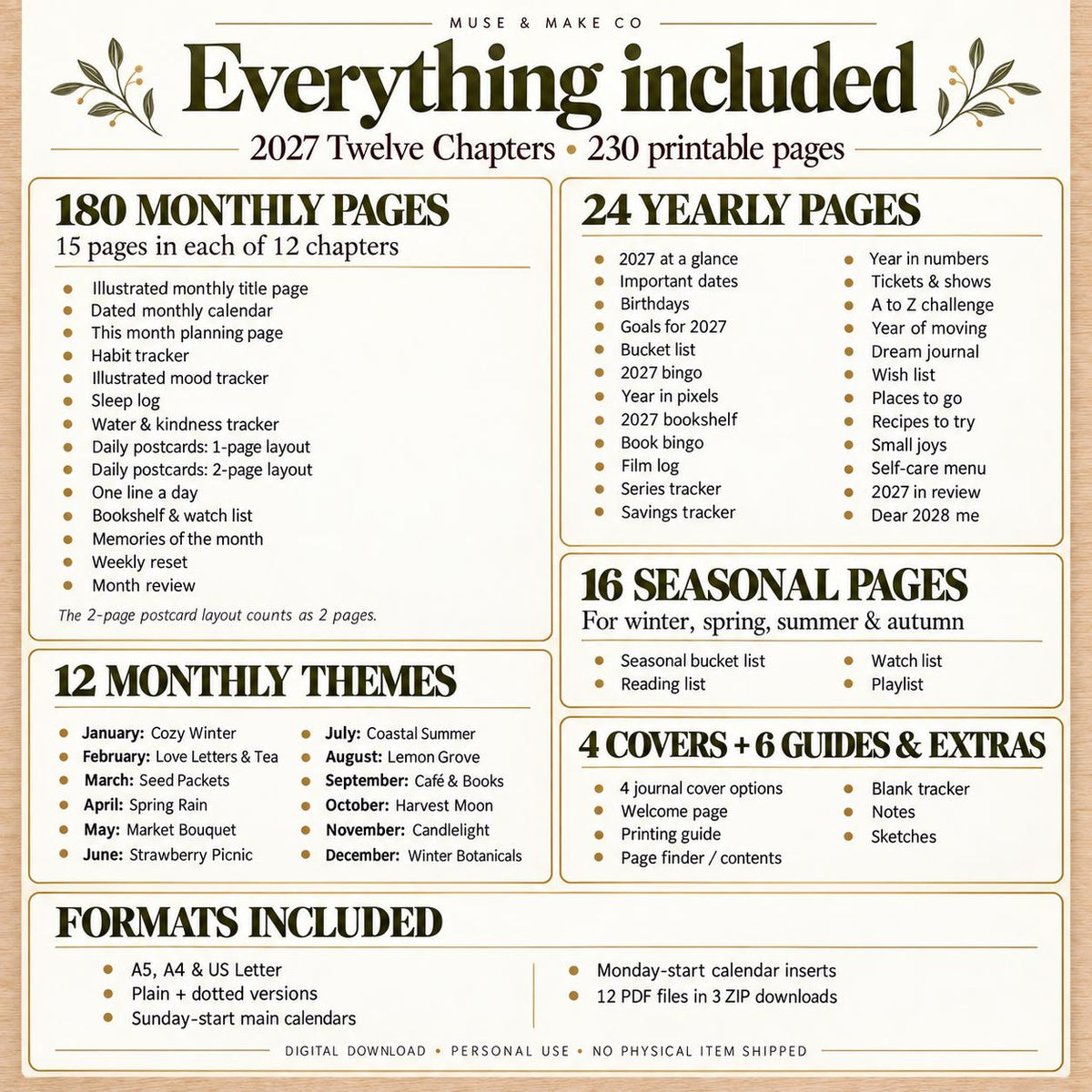 2027 Journal Bundle, 230 Printable Journal Pages
