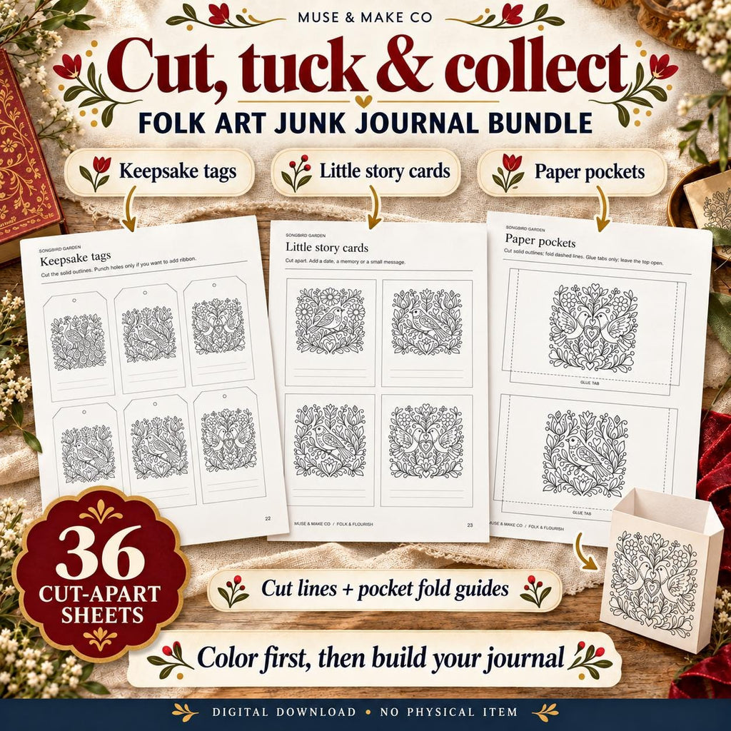 Folk Art Coloring Book Bundle