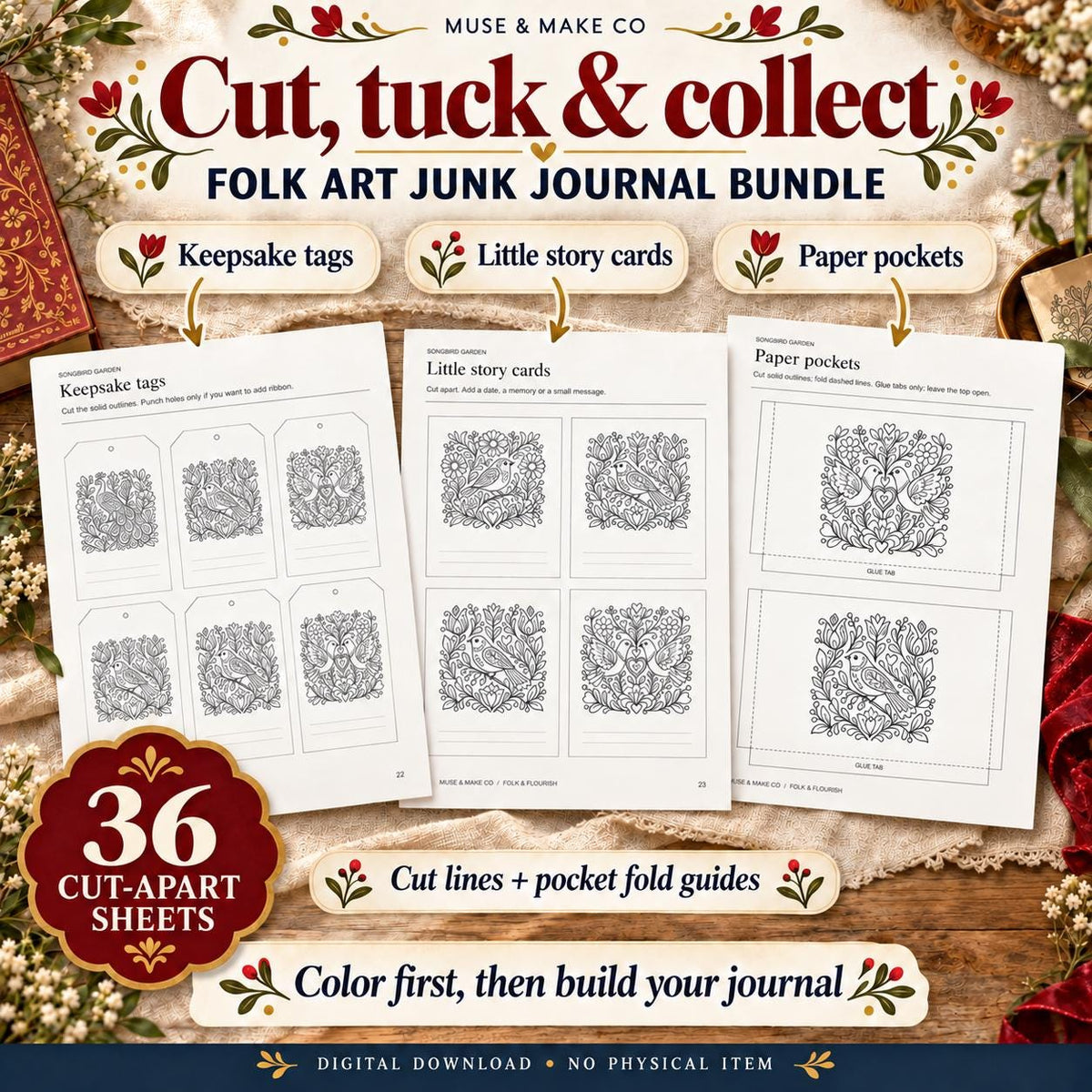 Folk Art Coloring Book Bundle
