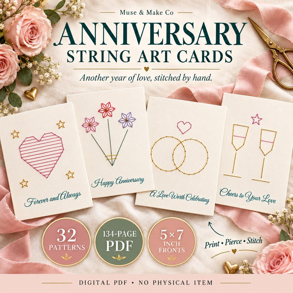 String Art Anniversary Cards Set