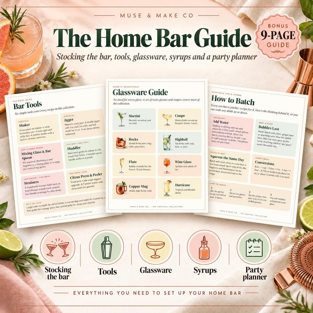 Cocktail Recipe Cards, 50 Printable Classic Cocktail Cards with Pitcher Recipes