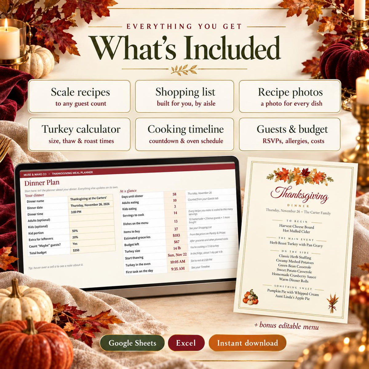 Thanksgiving Meal Planner Spreadsheet