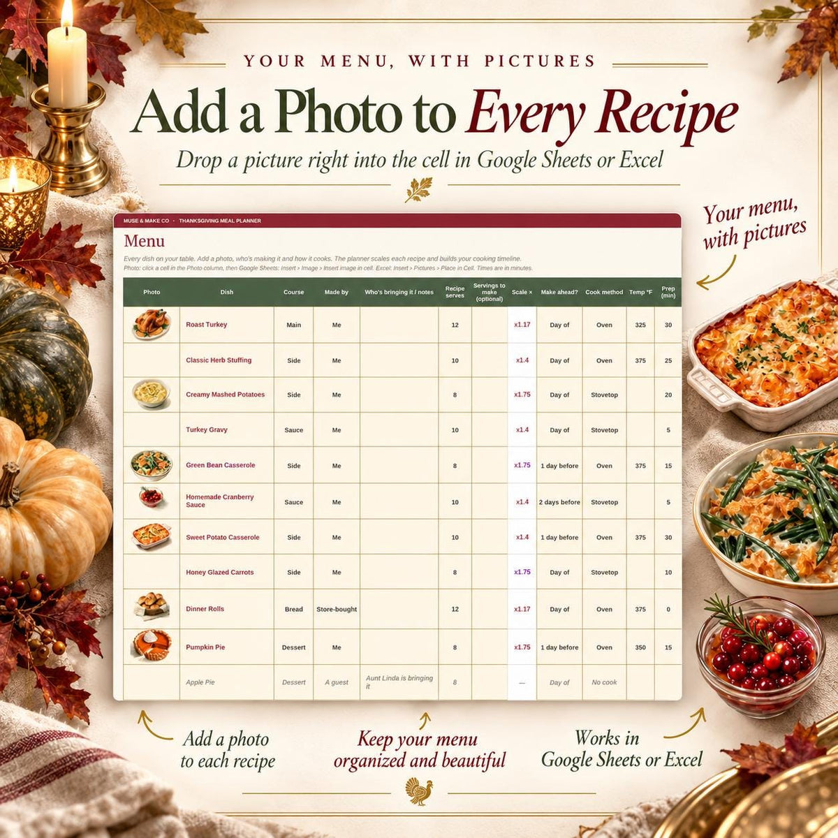Thanksgiving Meal Planner Spreadsheet