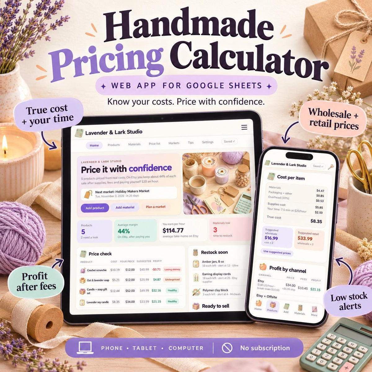 Handmade Pricing Calculator Google Sheets App