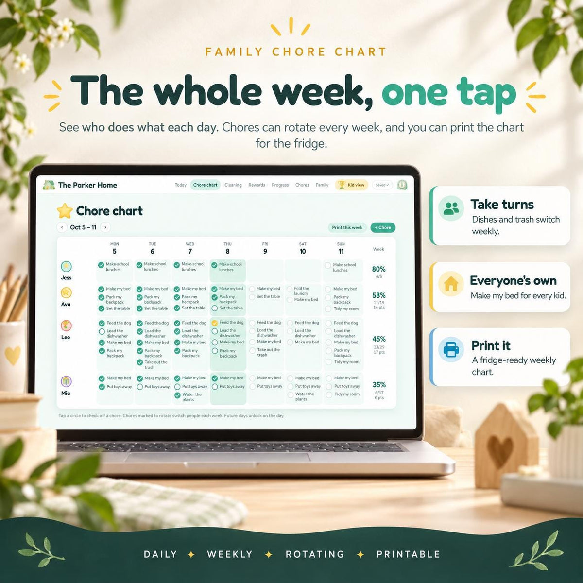 Chore Chart App, Cleaning Schedule
