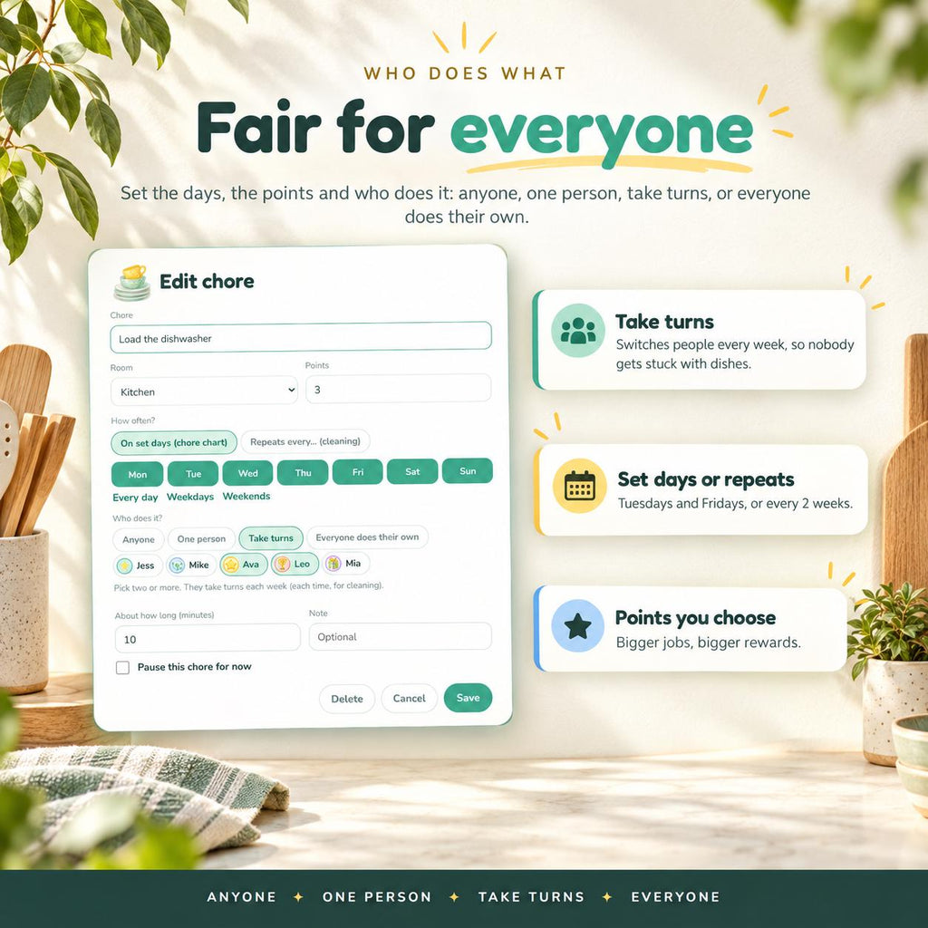 Chore Chart App, Cleaning Schedule
