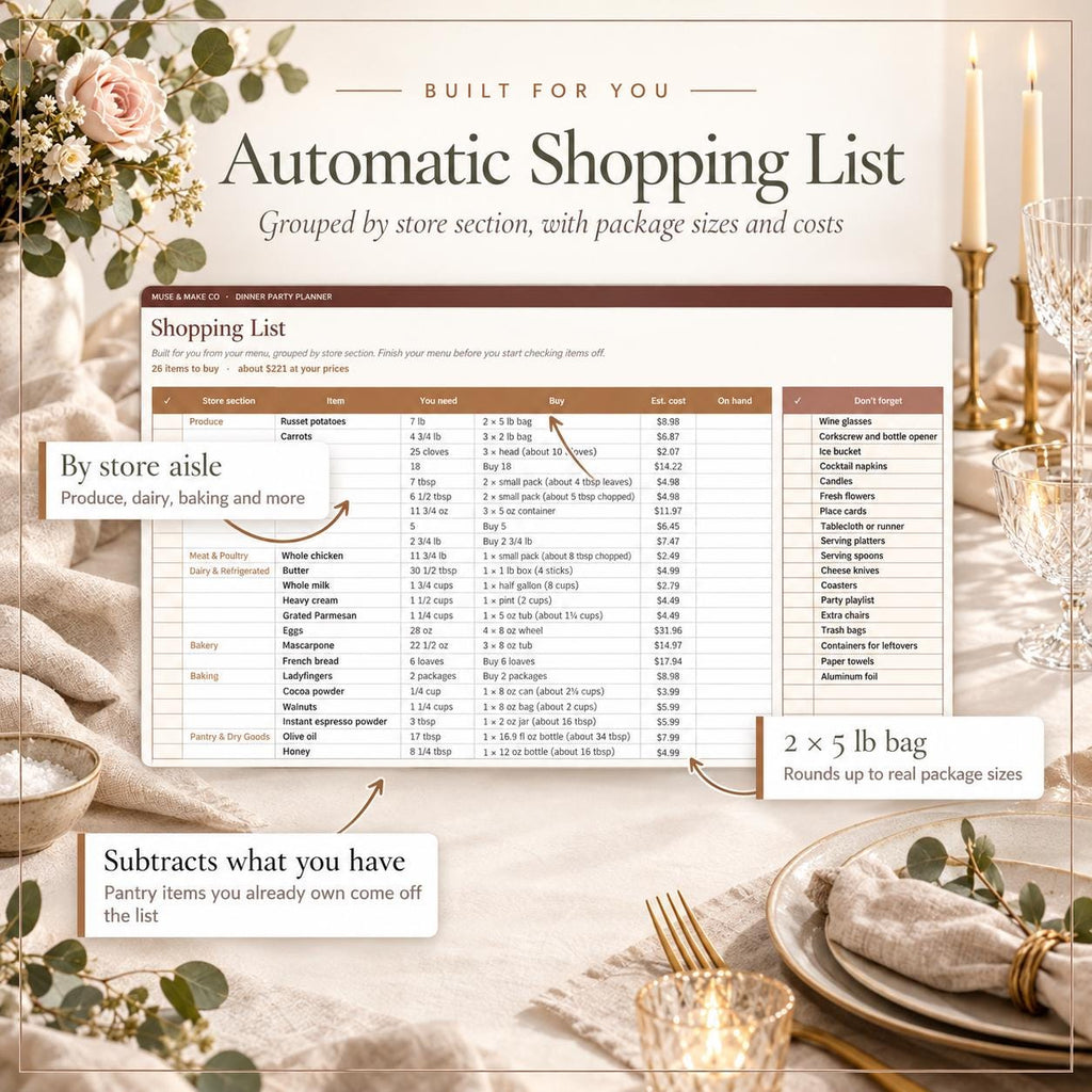 Dinner Party Planner Spreadsheet