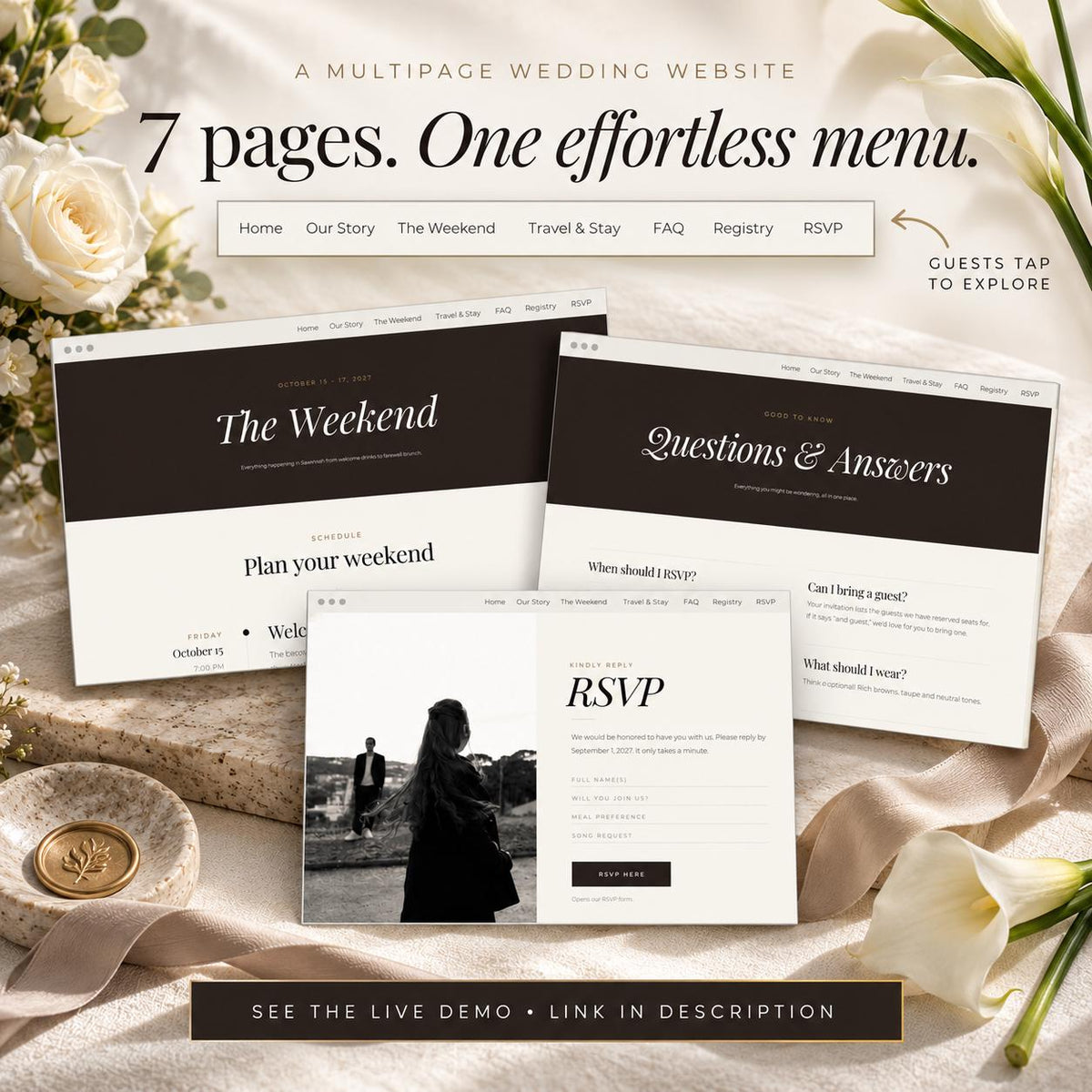 Espresso and Taupe Wedding Website Template with RSVP