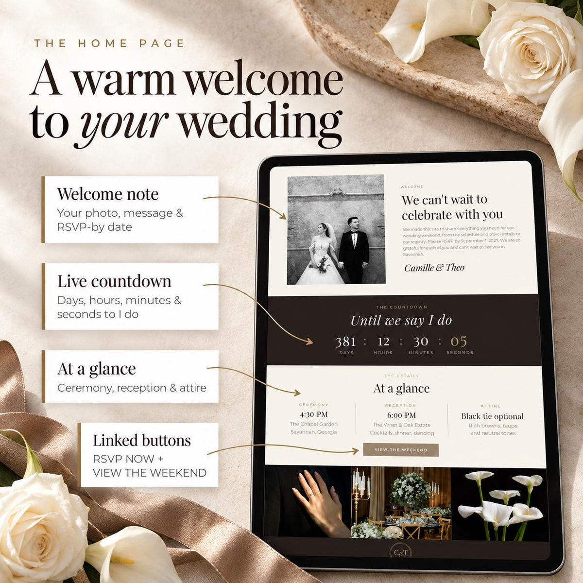 Espresso and Taupe Wedding Website Template with RSVP