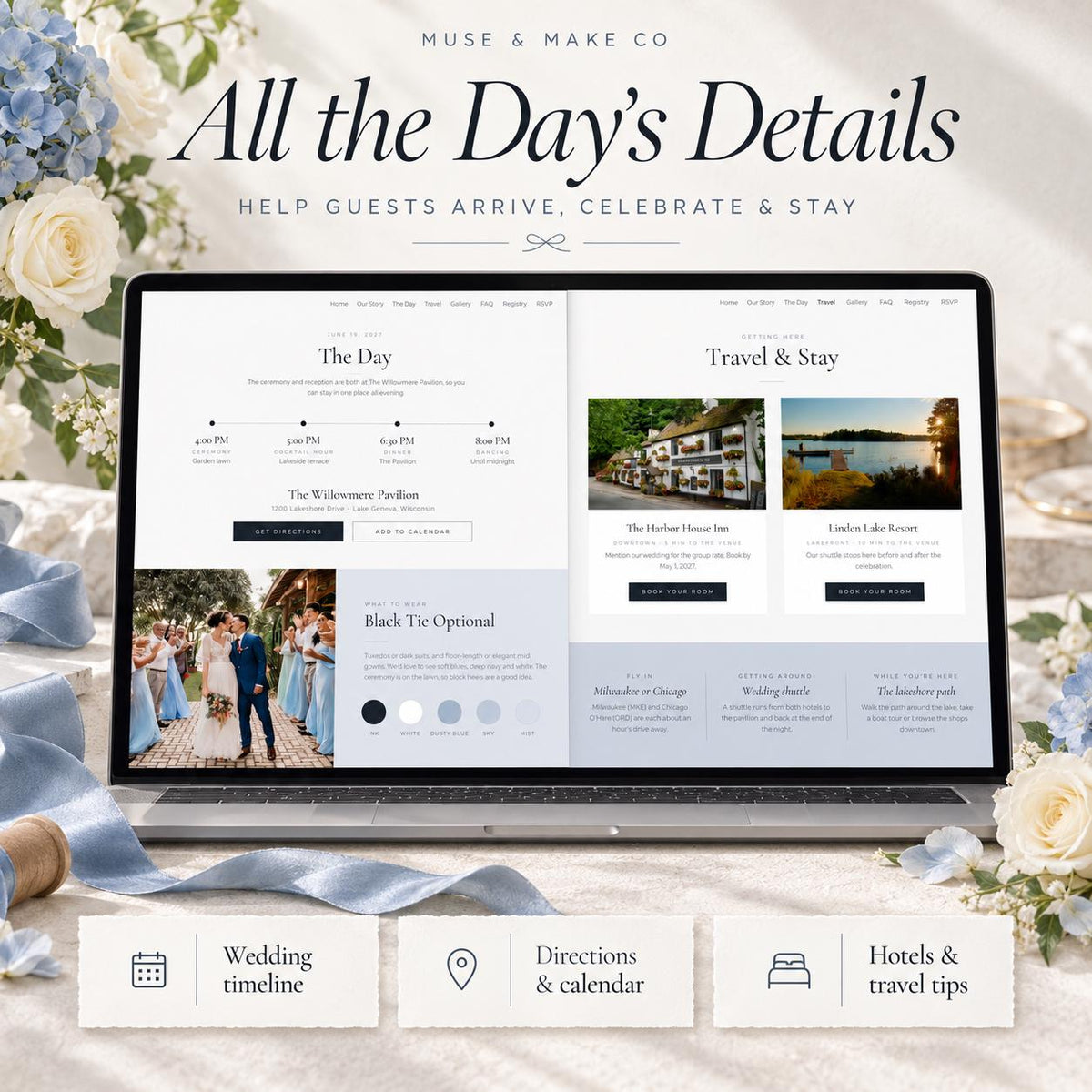 Dusty Blue Wedding Website Template with RSVP