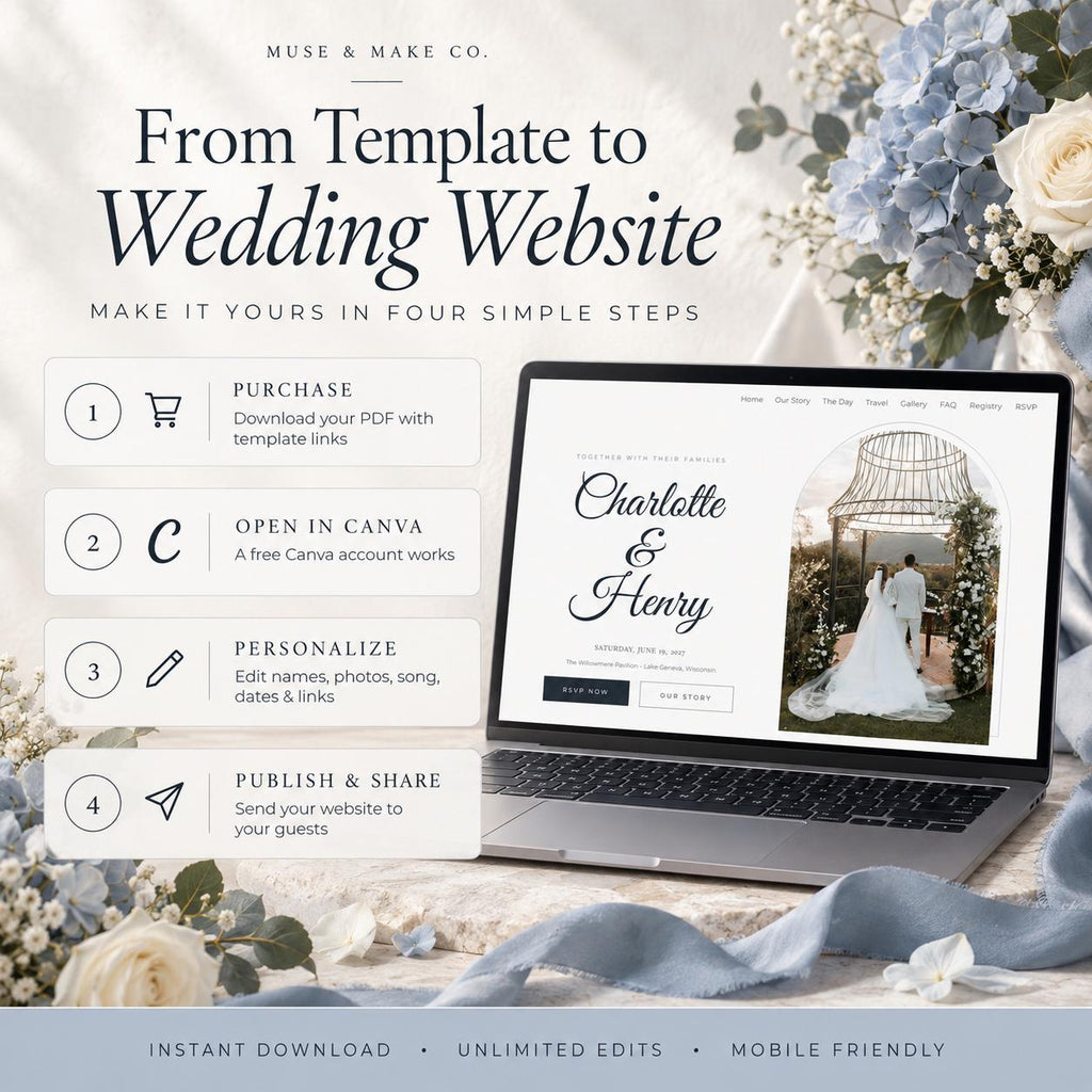 Dusty Blue Wedding Website Template with RSVP