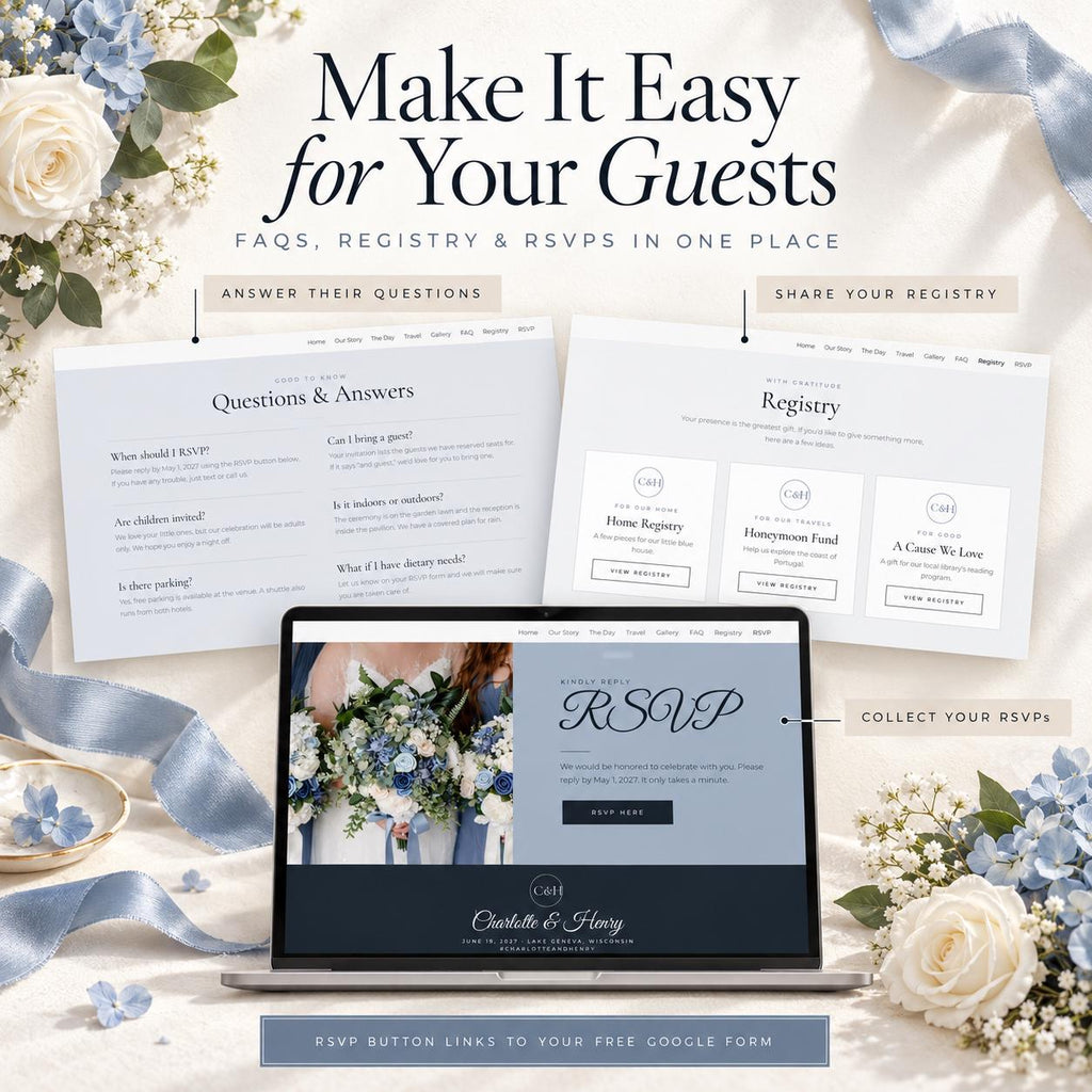 Dusty Blue Wedding Website Template with RSVP