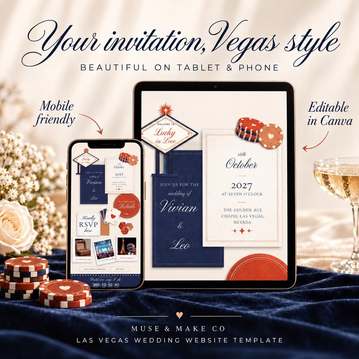 Las Vegas Wedding Website Template with RSVP