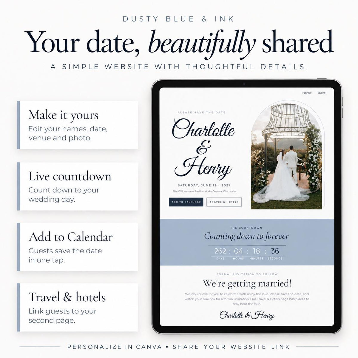 Dusty Blue Save the Date Website Template