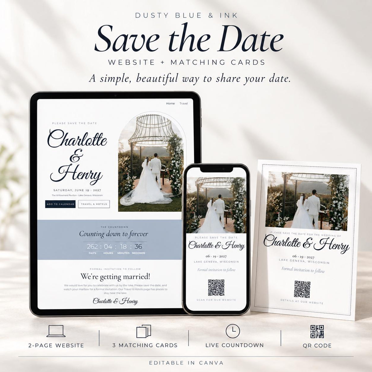 Dusty Blue Save the Date Website Template