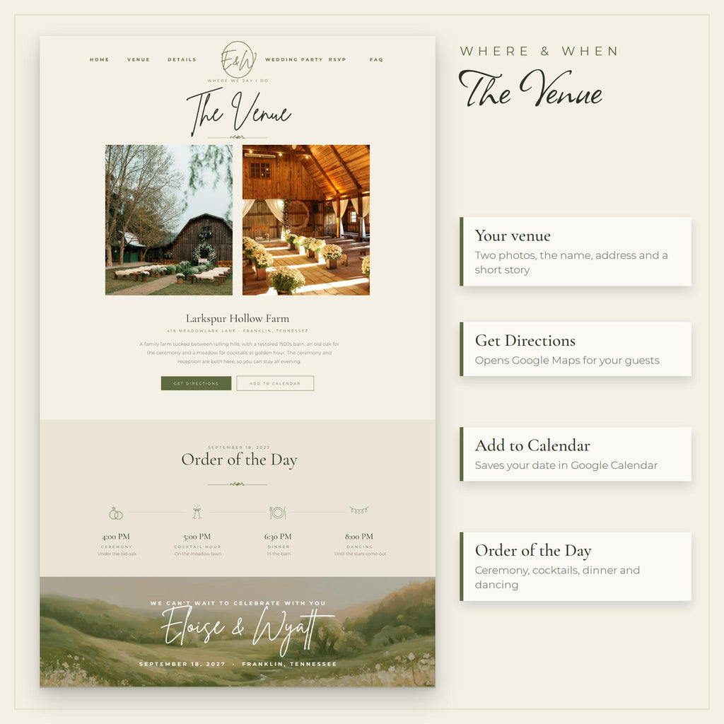 Rustic Wedding Website Template with RSVP