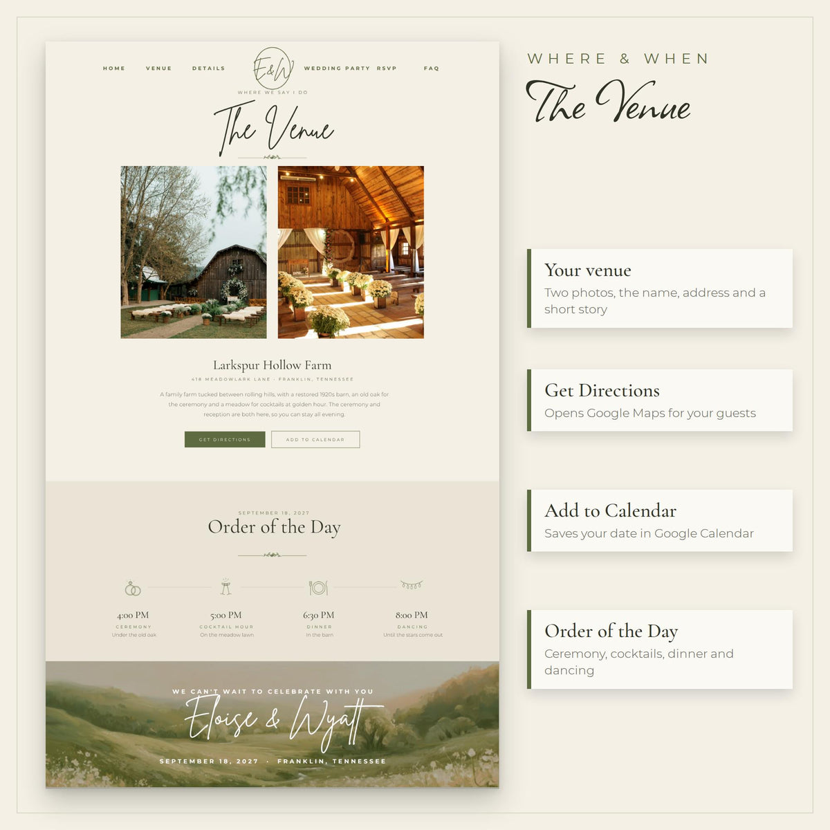 Rustic Wedding Website Template with RSVP
