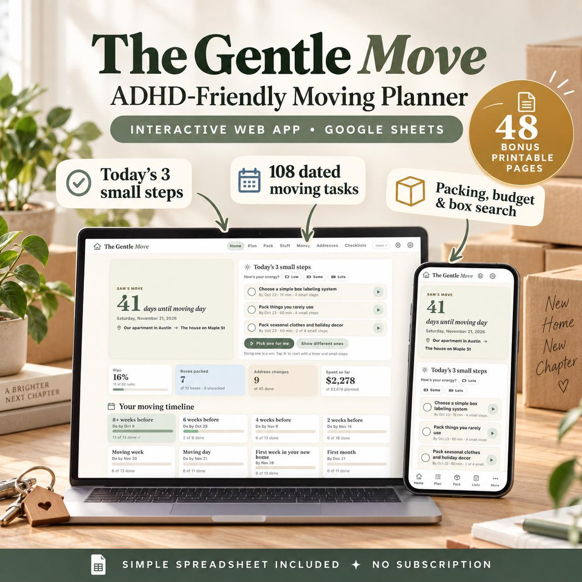 ADHD Moving Planner Google Sheets