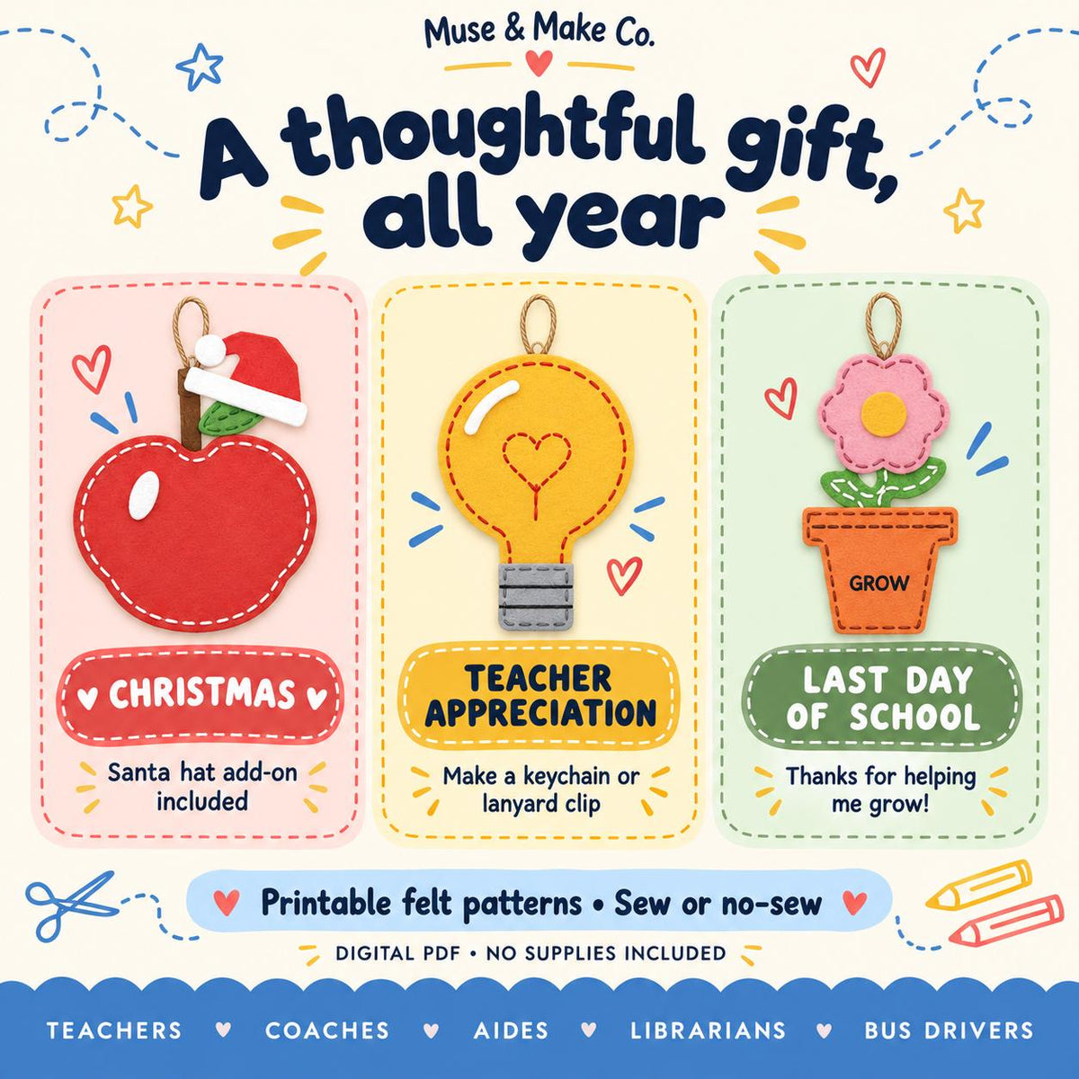 Teacher Gift Felt Ornament Patterns