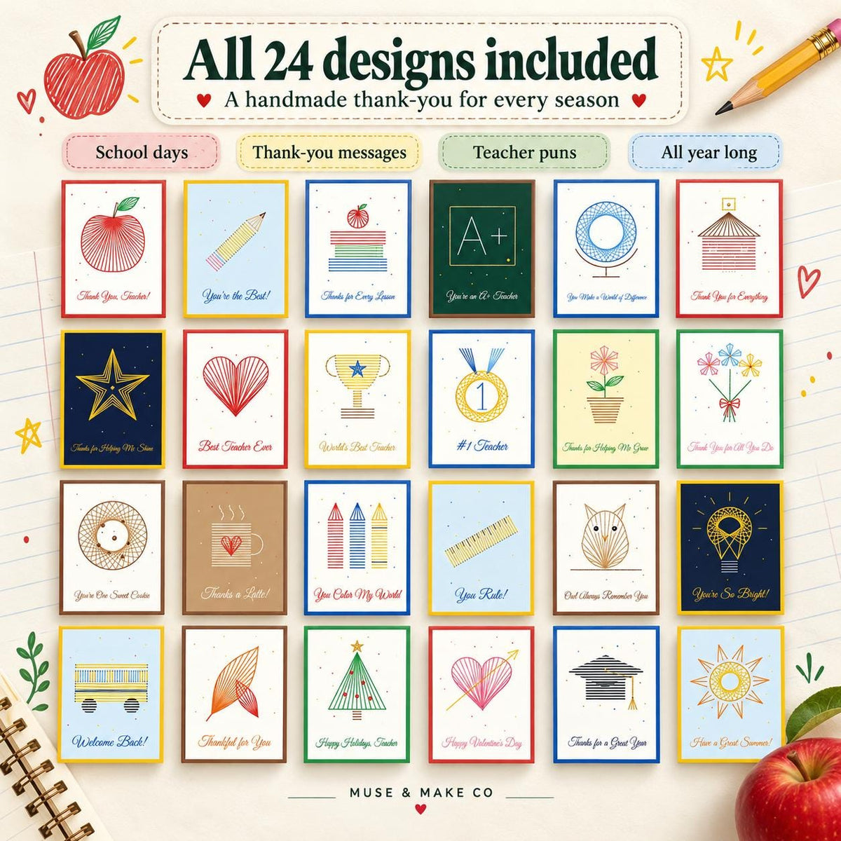 String Art Teacher Appreciation Cards