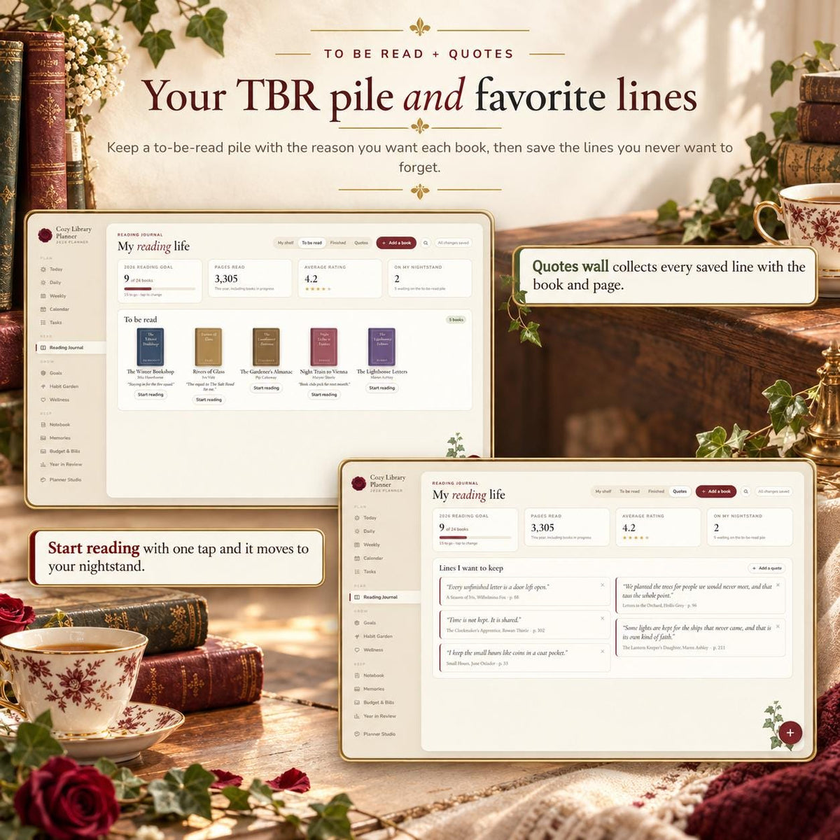 Reading Journal and Digital Planner Web App