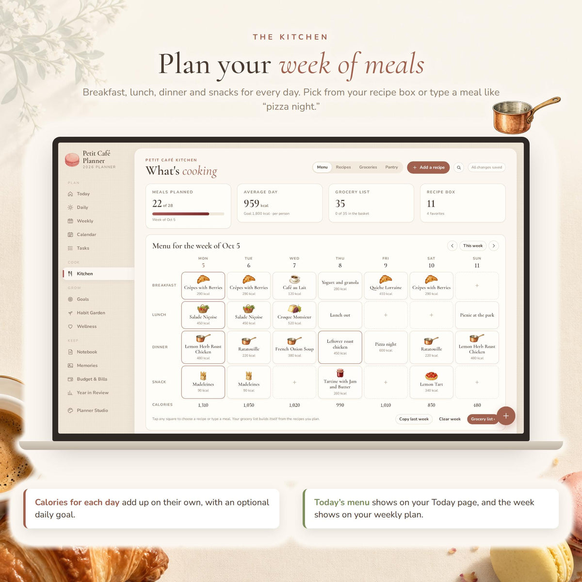 Parisian Petit Cafe Theme Meal Planner Digital Web App
