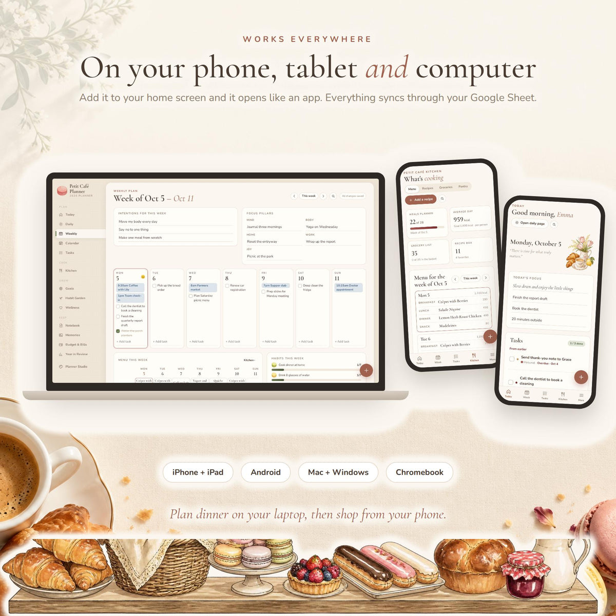 Parisian Petit Cafe Theme Meal Planner Digital Web App