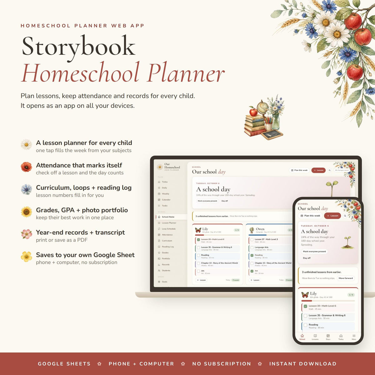 Homeschool Planner Google Sheets Web App