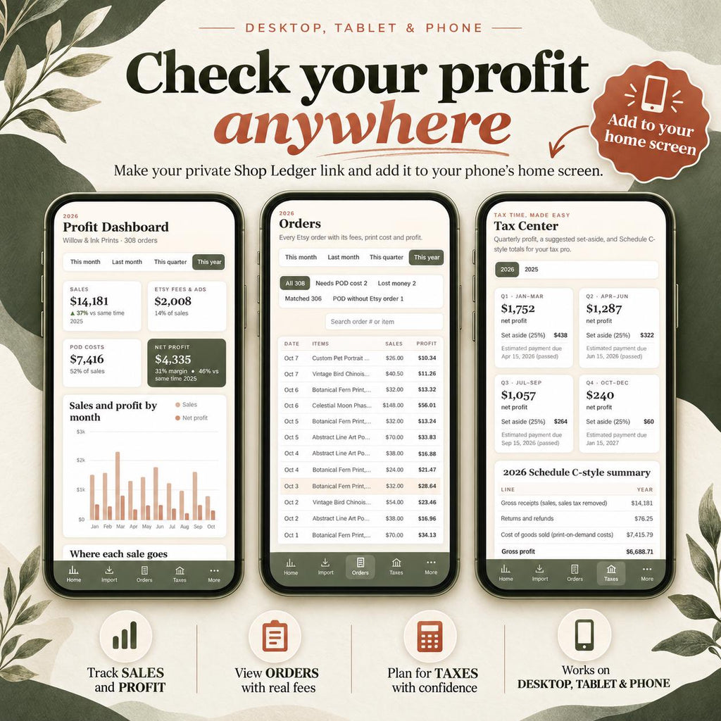 Etsy Seller Bookkeeping Spreadsheet POD