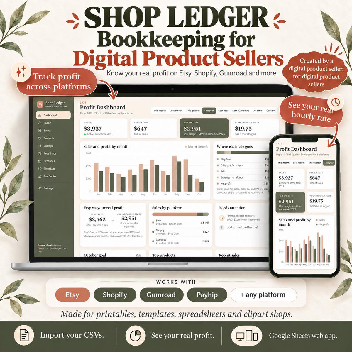 Etsy Seller Bookkeeping Spreadsheet for Digital Products