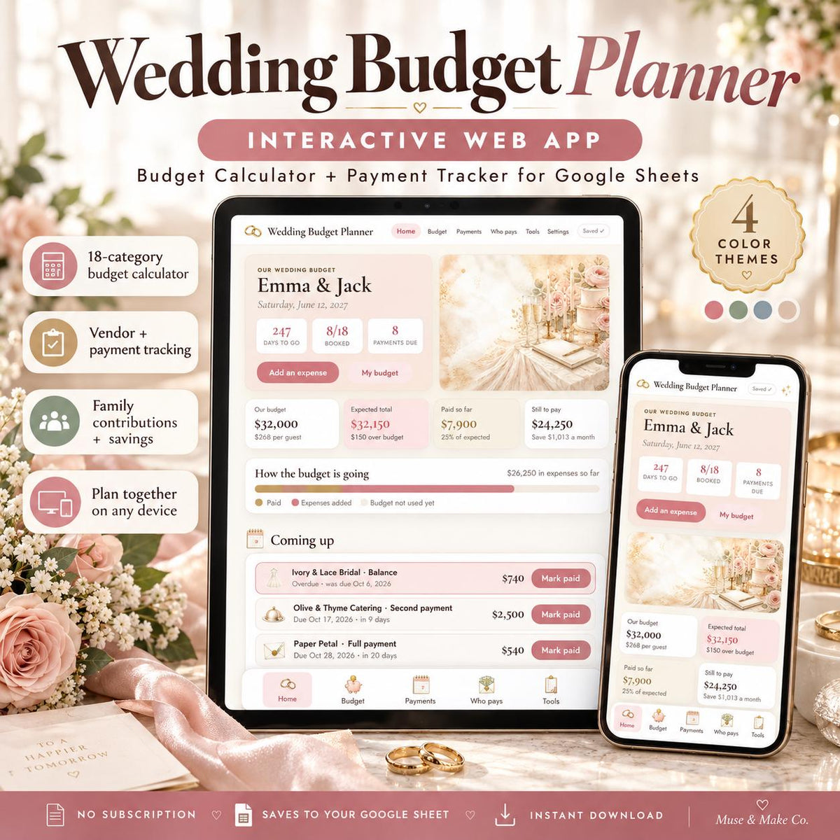 Wedding Budget Planner Google Sheets Web App