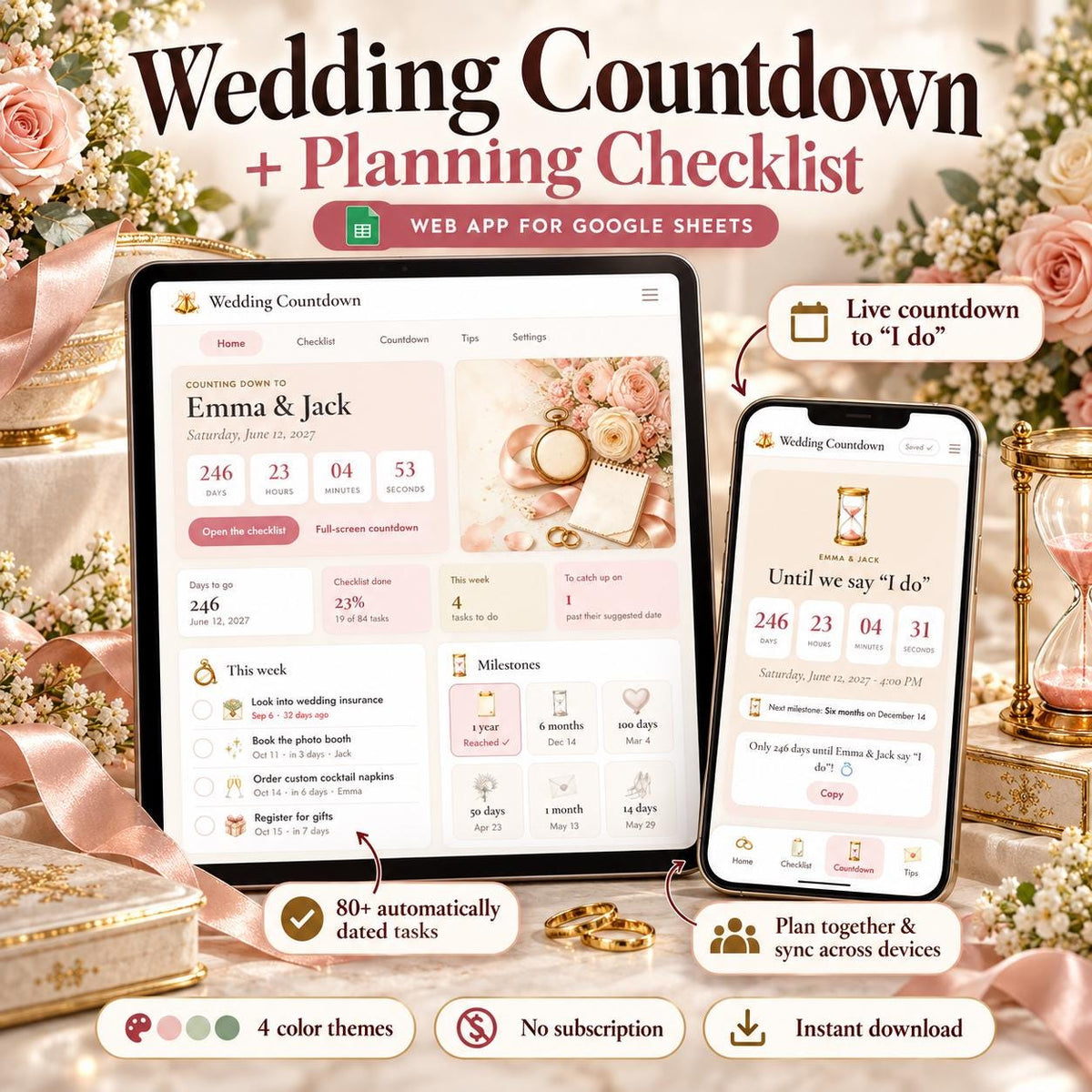 Wedding Checklist Countdown Timer Google Sheets App
