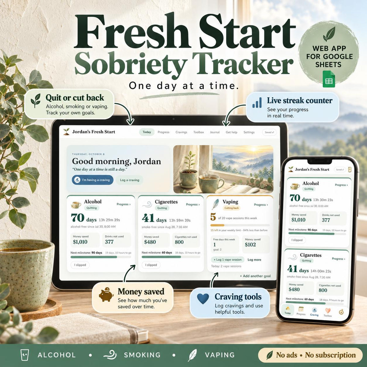 Sobriety Tracker App for Google Sheets