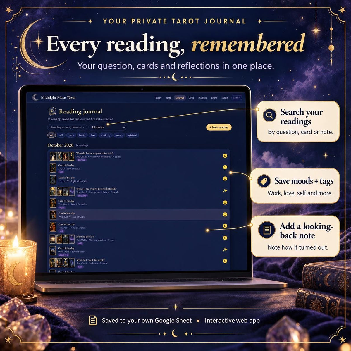 Tarot Journal App, Tarot Reading Journal